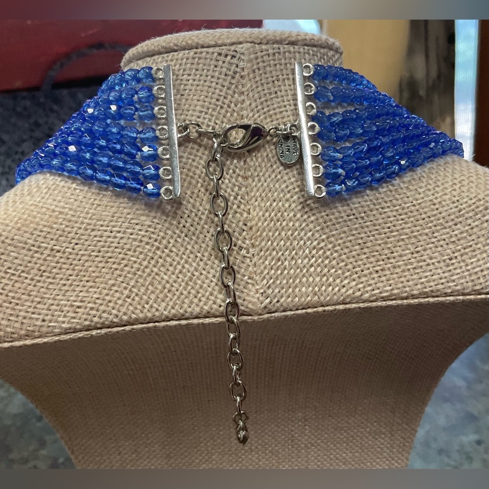 Multi-Strand Blue Crystal Statement Necklace - image 2
